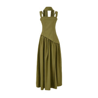 Fitted-waist pleated maxi dress