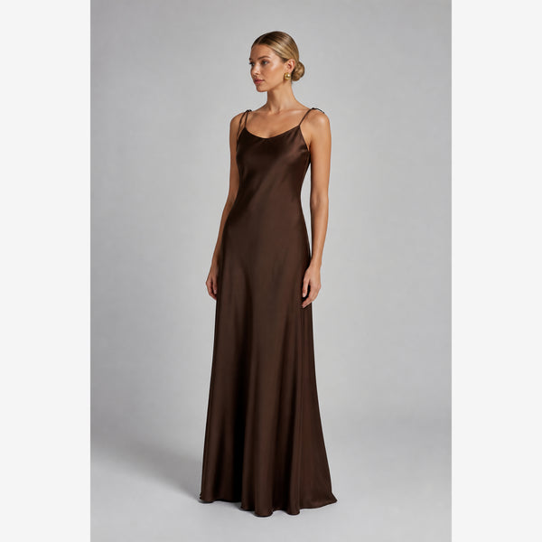 Clacive Fashion Loose Brown Satin Womens Dresses 2025 Summer Strap Sleeveless Floor Length Dress Sexy Backless Female Dress — blonde studio v2