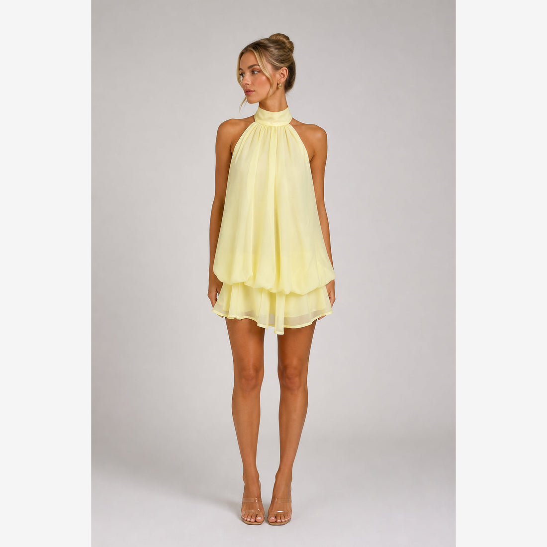 The Backless Halter Mini Dress — 4K hero