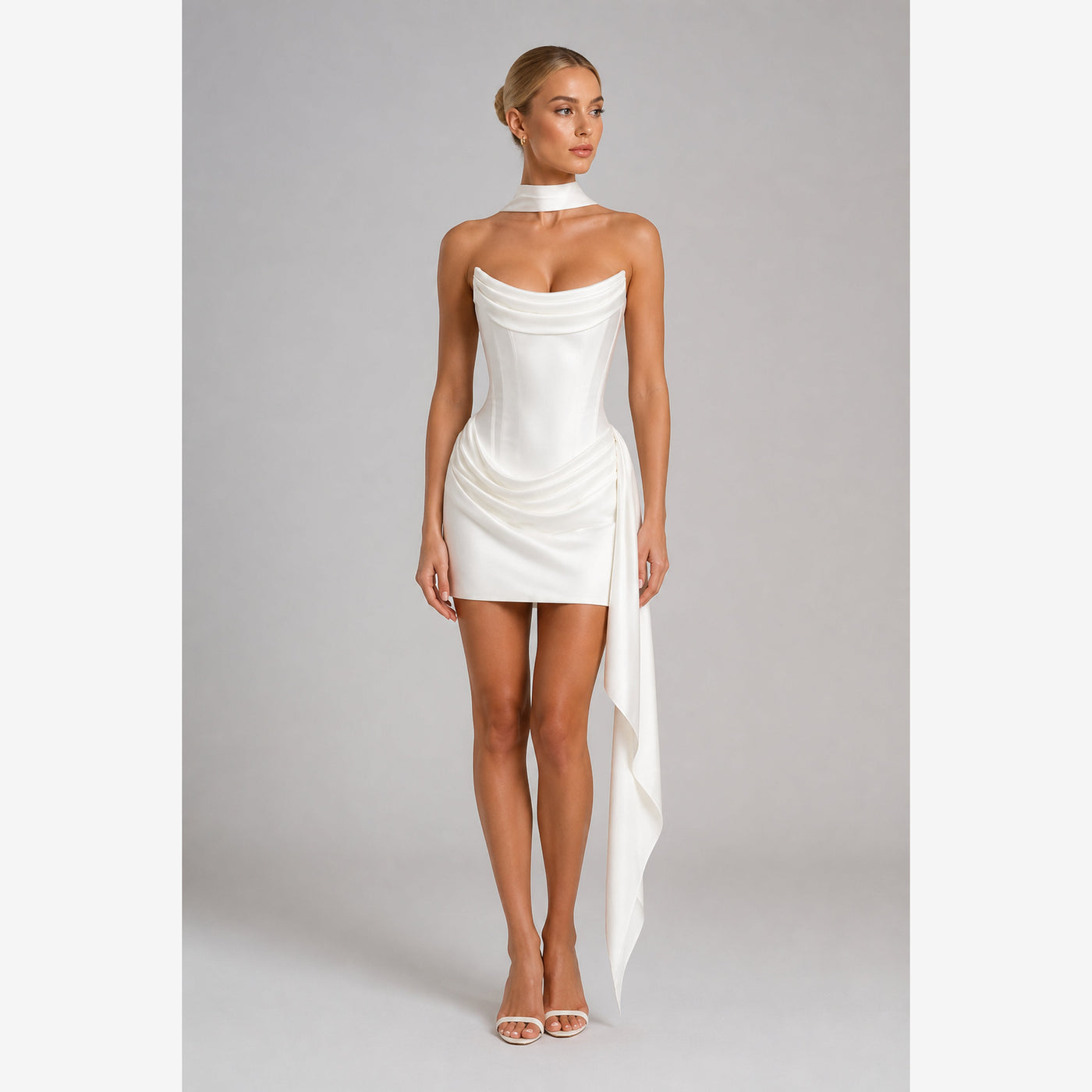 The Strapless Satin Corset Mini Dress