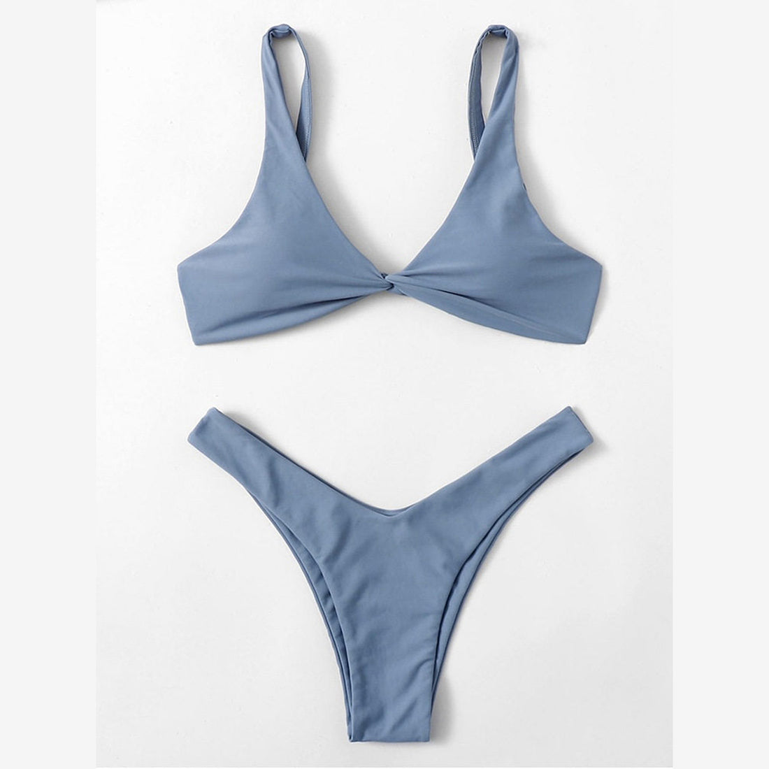 Solid Color Knotted Strap Bikini Swimsuit — 4K banner