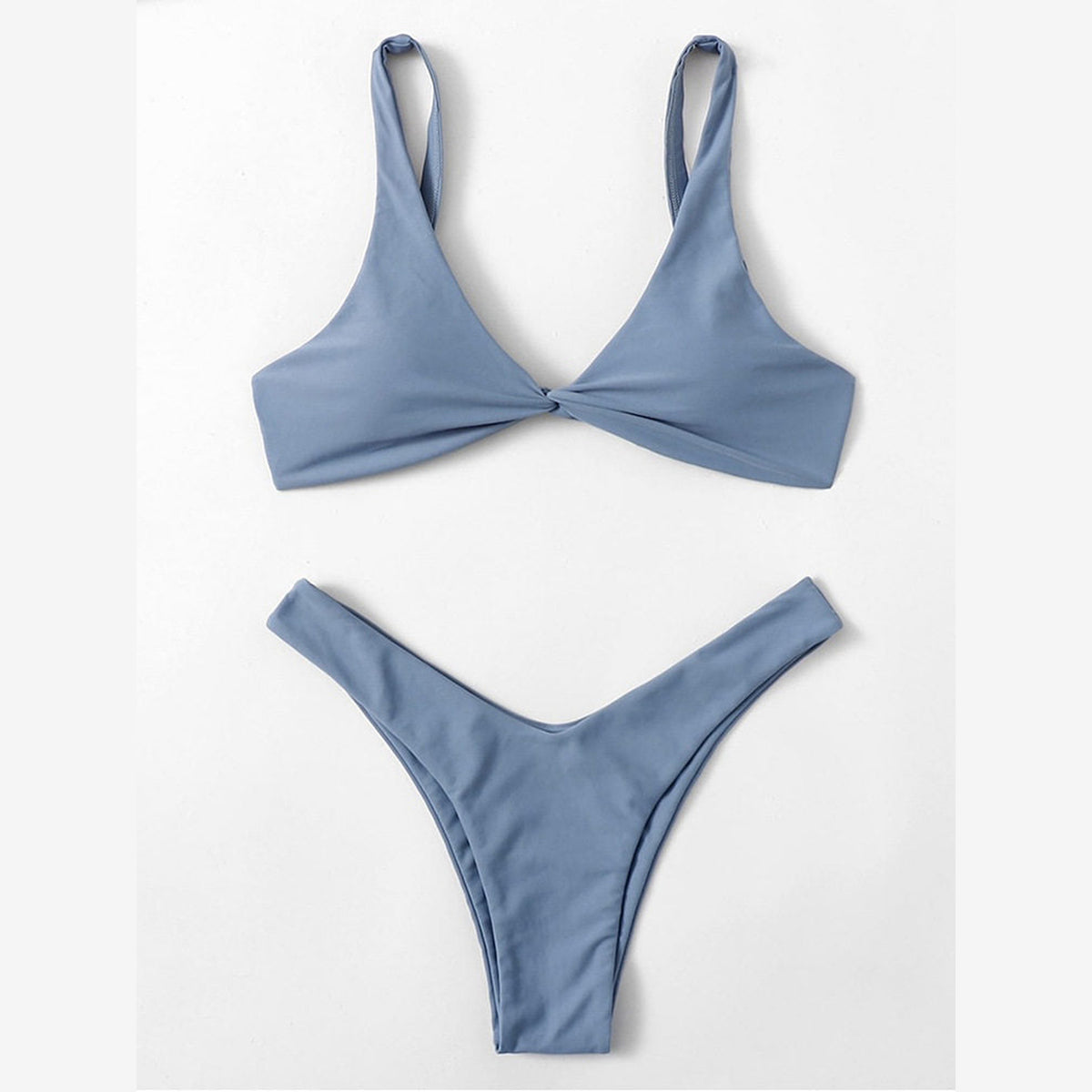 Solid Color Knotted Strap Bikini Swimsuit