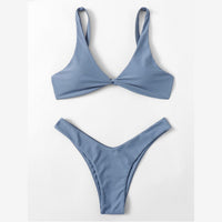 Solid Color Knotted Strap Bikini Swimsuit — 4K banner