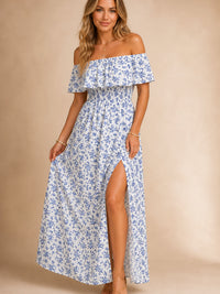 BreezyBelle Off-Shoulder Floral Maxi Dress — ENIGMAE studio hero