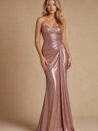 Dusty Pink Chiffon Mermaid Prom Dress – Strapless Ruched High-Slit Gown — ENIGMAE studio hero