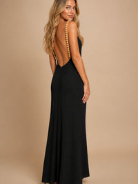 Gold Chain Black Maxi Dress – Sleeveless Slim-Fit Evening Gown — ENIGMAE studio hero