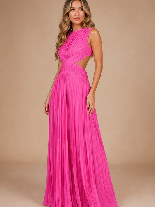 Pleated Cut-Out Maxi Dress – Sleeveless Backless Beach Dress — ENIGMAE studio hero
