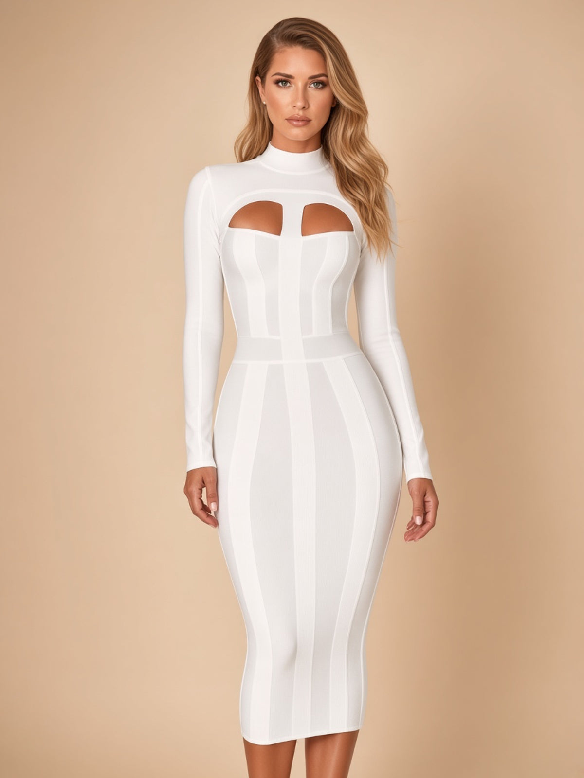 Cutout Long Sleeve Bandage Dress