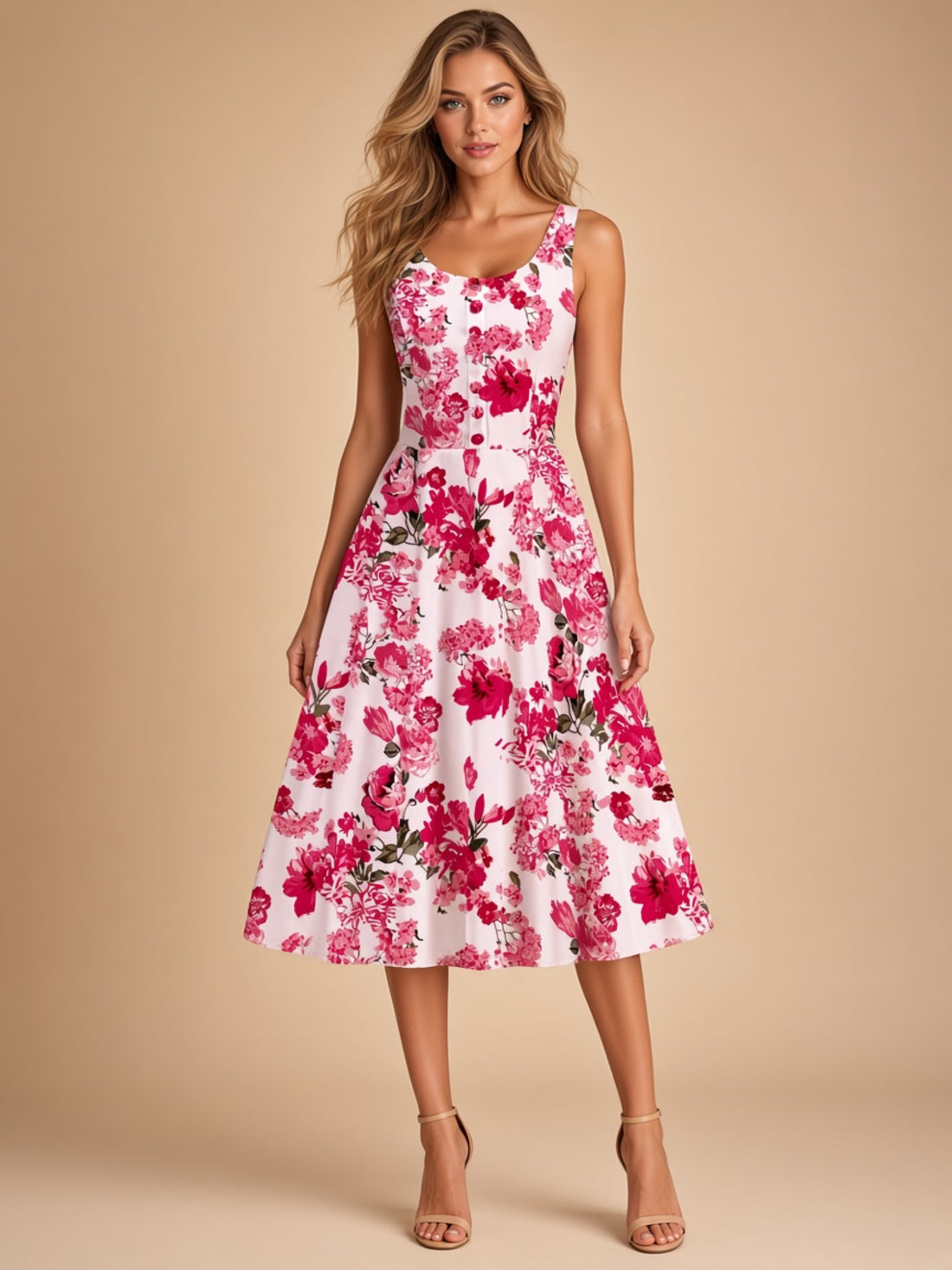 1950s Retro Printed A-Line Prom Dress