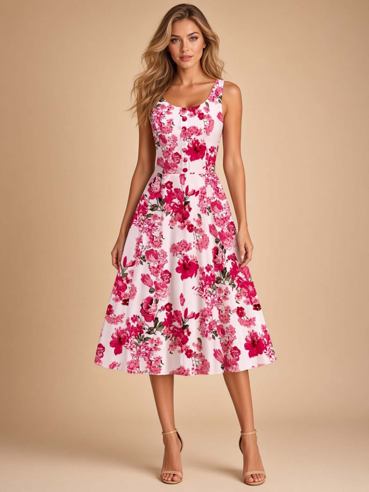 1950s Retro Printed A-Line Prom Dress