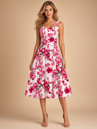 1950s Retro Printed A-Line Prom Dress