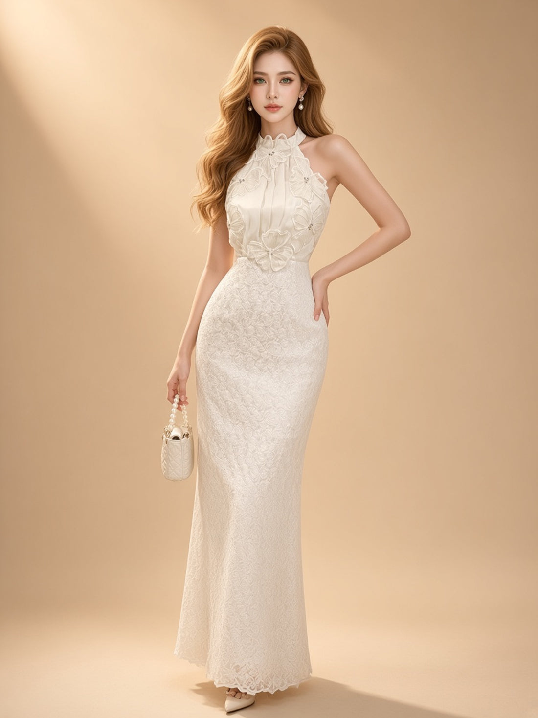 Halter Petal-Stitch Party Dress
