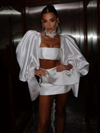 Satin Puff-Sleeve Party Dress