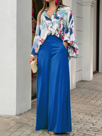 Royal blue high-waist wide-leg pants styled look — hero image