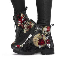 Gothic Print Vegan Leather Combat Boots — 4K product hero