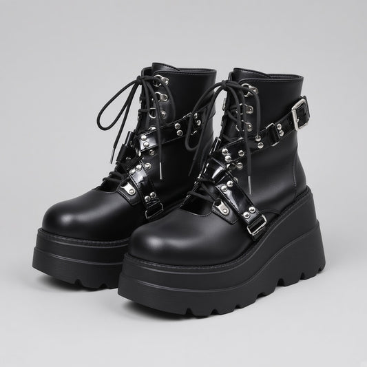 Gothic Street Punk Plus Size Matte Boots — 4K product hero