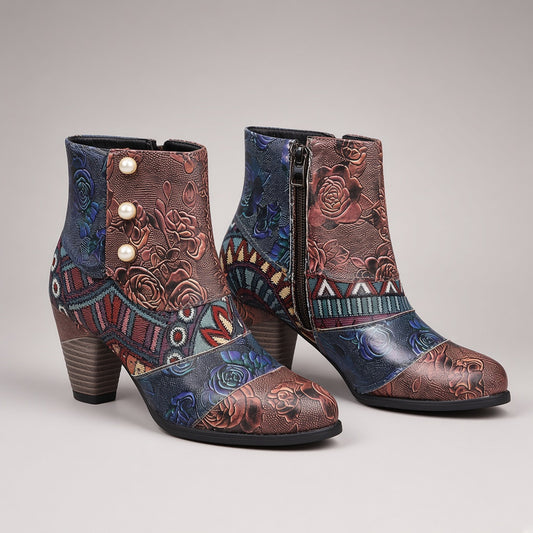 Bohemian Women's Ethnic Style Retro Stitching High-heeled Ankle Boots — 4K product hero
