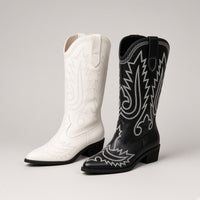 Women's Low Heel Sleeve Western Embroidered Round Toe Boots — 4K product hero