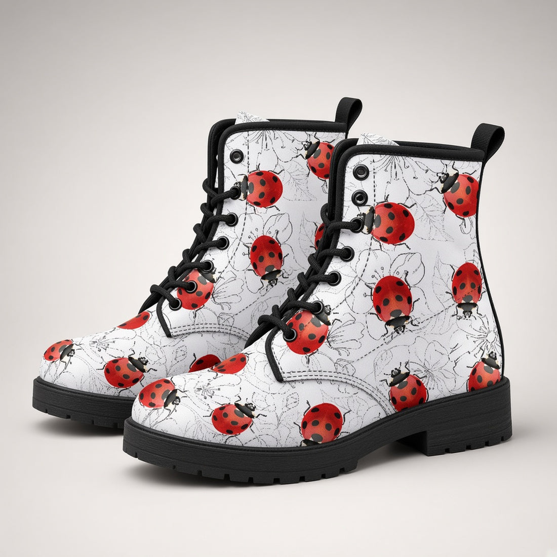 Women's High Help Combat Boots Seven Star Ladybird Cute Cartoon — 4K product hero