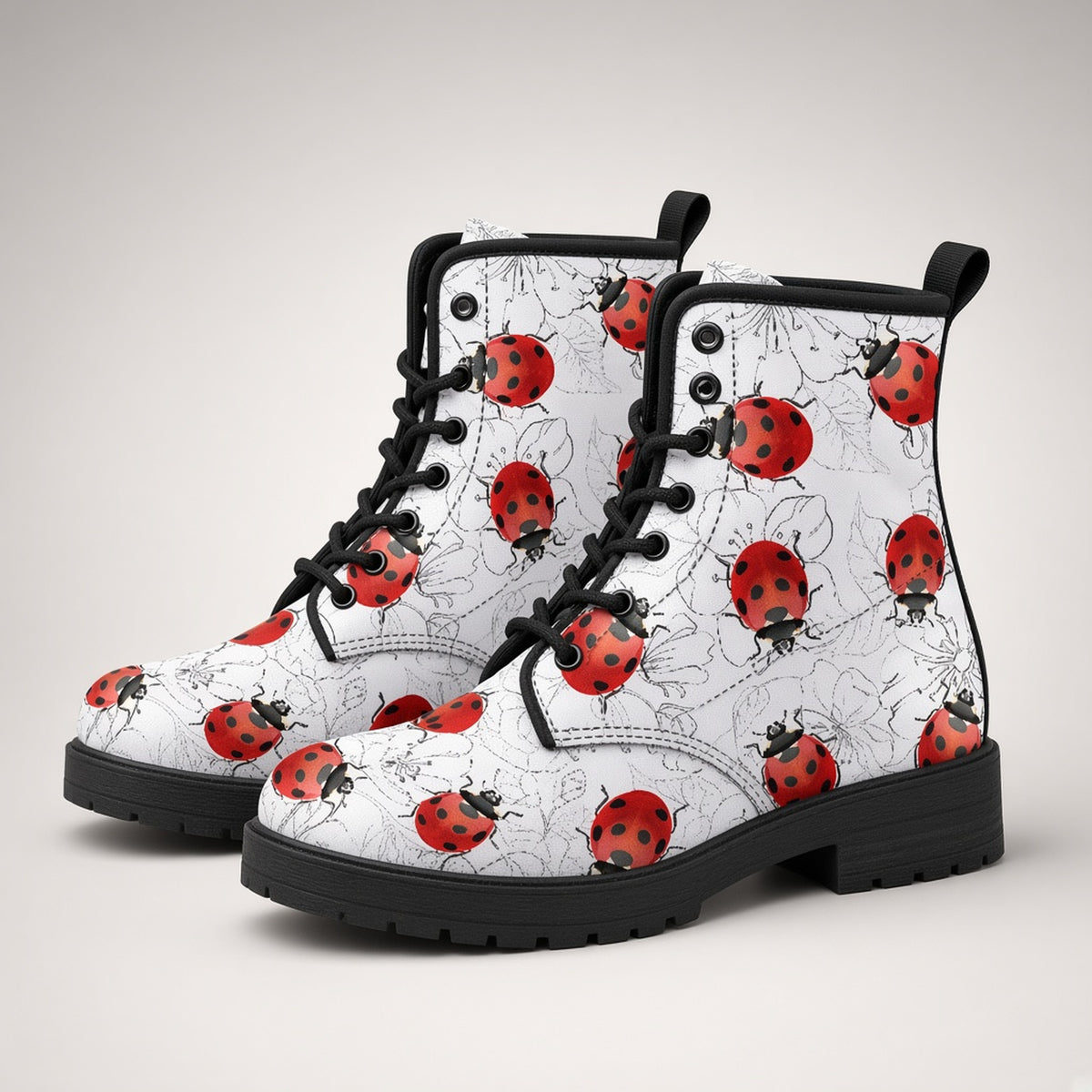 Women's High Help Combat Boots Seven Star Ladybird Cute Cartoon