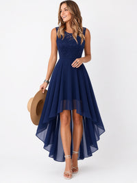 Lace Patchwork Chiffon High-Low Dress