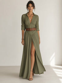 Belted Button-Down Maxi Shirt Dress