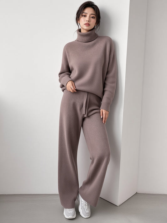 Turtleneck Sweater & Straight-Leg Pants Knit Set