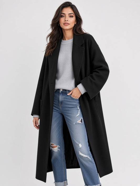 Longline Lapel Coat with Pockets