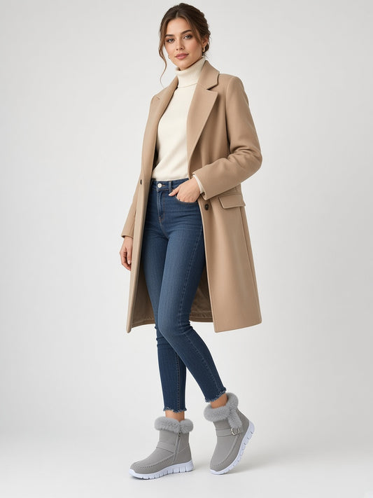 Plush-Cuff Buckle Ankle Snow Boots