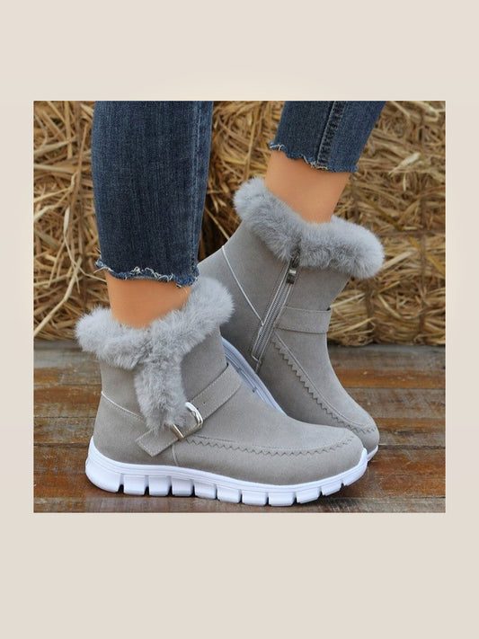 Plush-Cuff Buckle Ankle Snow Boots — ENIGMAE studio
