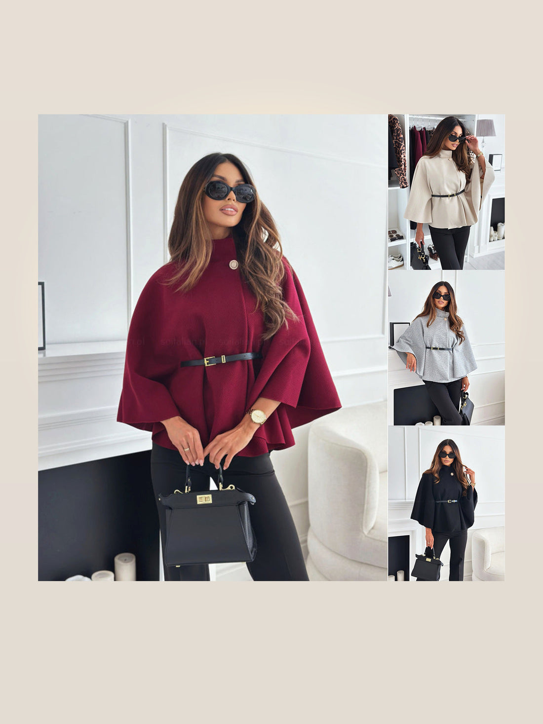 Belted Batwing Cape Coat with Stand Collar — ENIGMAE studio