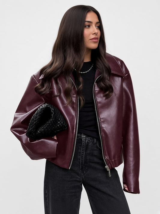 Lapel Zip-Front Moto Jacket
