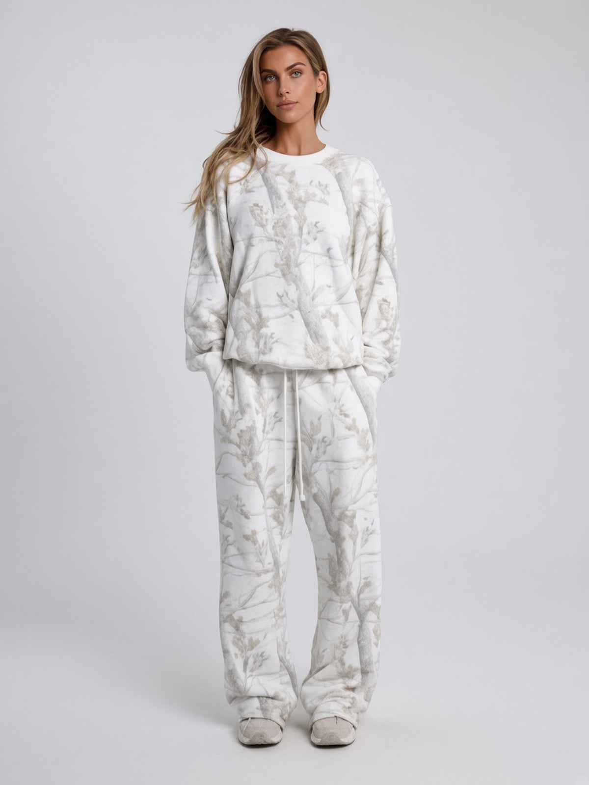 Sweatshirt- & Jogginghose-Set mit Blattmuster
