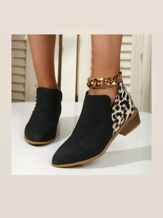 Leopard Panel Pointed-Toe Ankle Boots — ENIGMAE studio