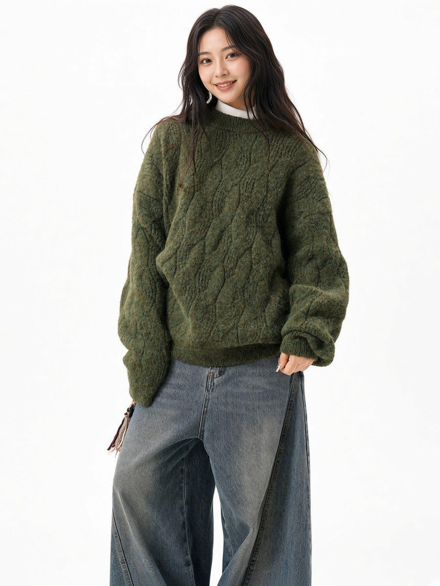 Dzianinowy sweter z okrągłym dekoltem
