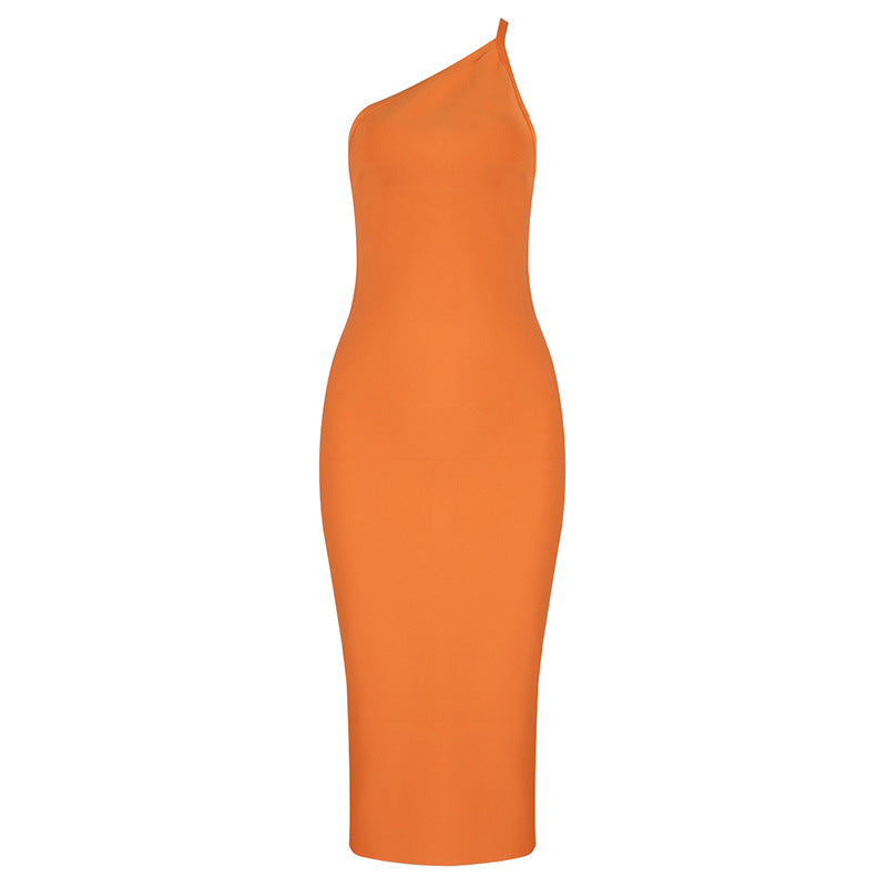 Orange One-Shoulder Cocktail Dress