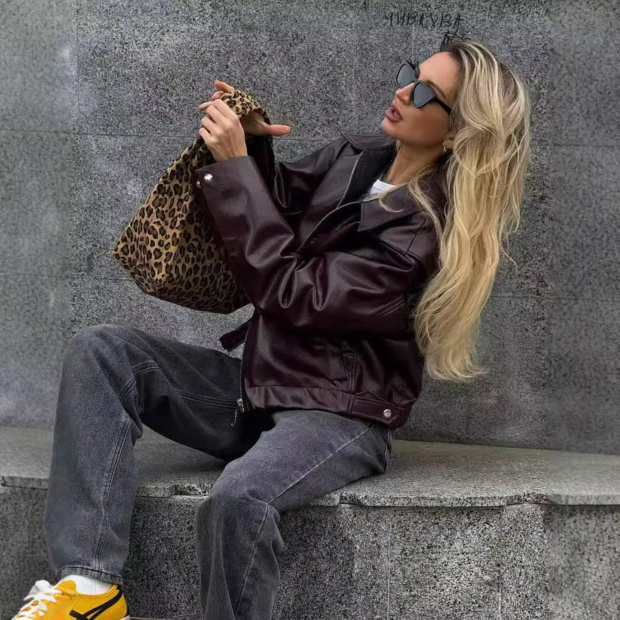 Lapel Zip-Front Moto Jacket