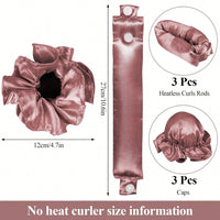 3Pc Satin Heatless Curling Rod with Hair Caps, Soft Overnight Curling Rod Headband for Long Hair, DIY Hairstyling Tools