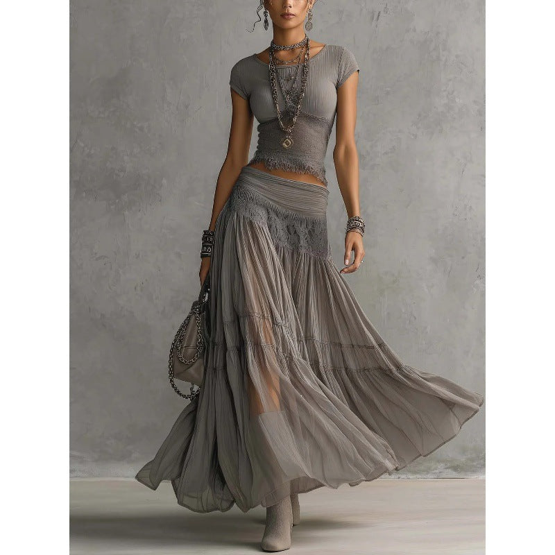 The Knitted Top Chiffon Skirt Dress — women’s Dress, ENIGMAE