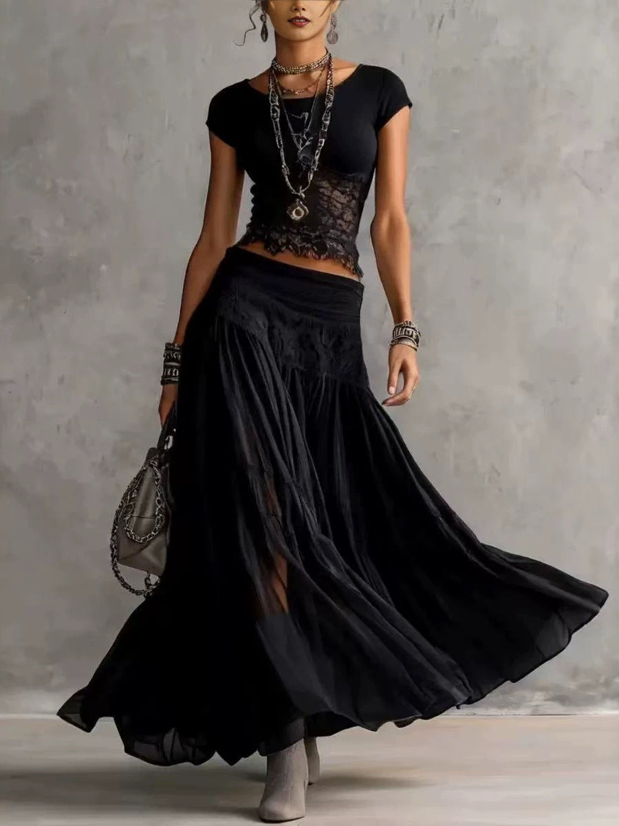 The Knitted Top Chiffon Skirt Dress — women’s Dress, ENIGMAE