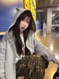 Leopard Hooded Cropped Cardigan Jacket