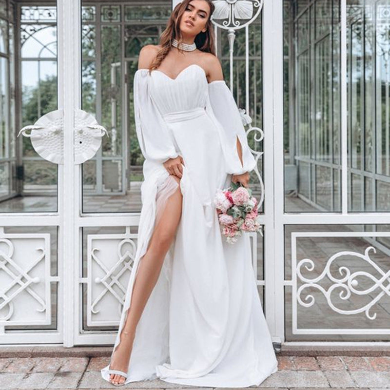 Long Sleeve Chiffon Mid-Waist Party Dress