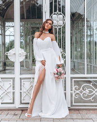 Long Sleeve Chiffon Mid-Waist Party Dress