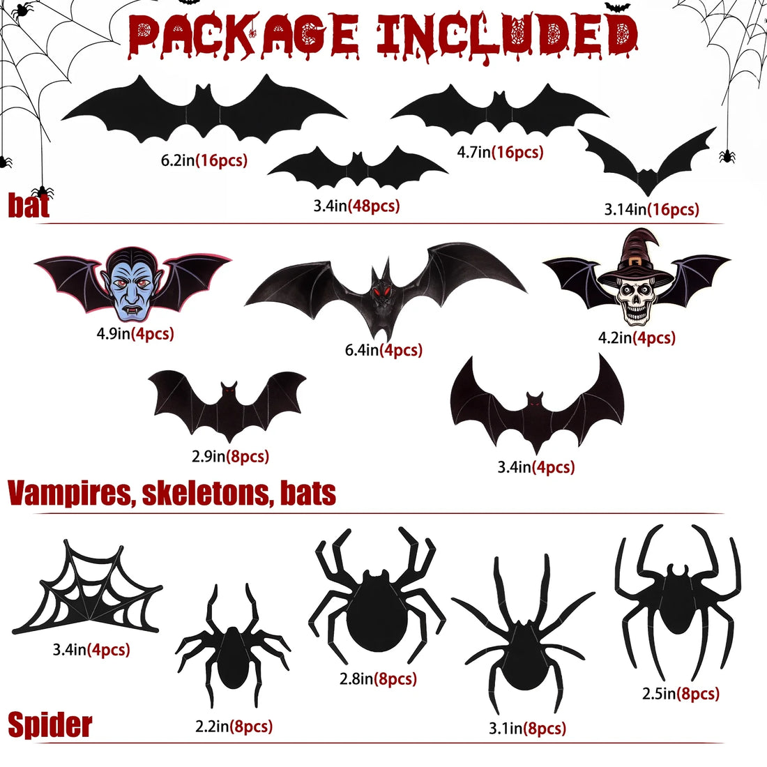148PCS Halloween Bats Stickers Decor, 3D Bats Halloween Wall Decor for Halloween Decoration Indoor