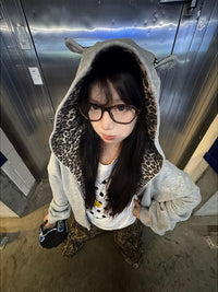 Leopard Hooded Cropped Cardigan Jacket