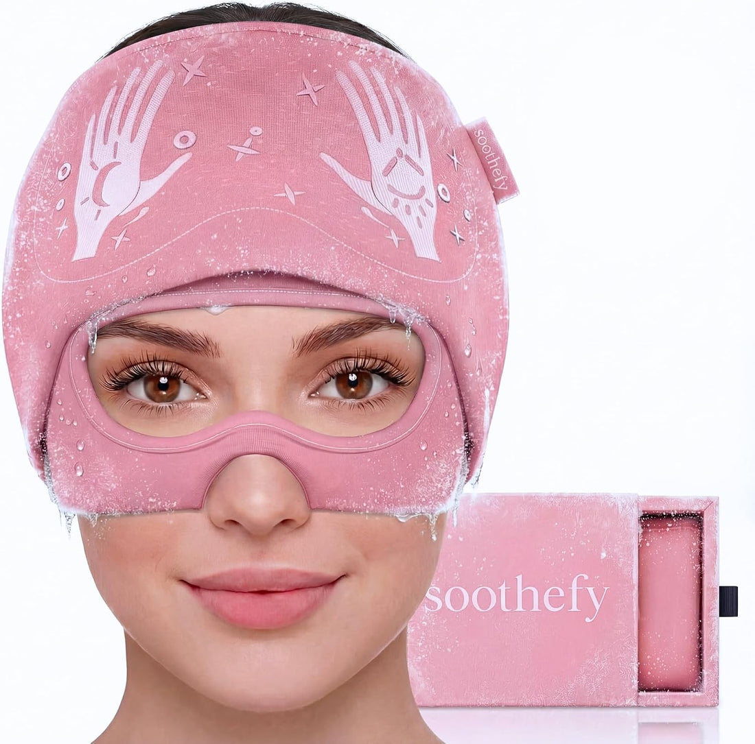 Migraine Relief Cap with Slide-Up Eye Mask — Coral Pink