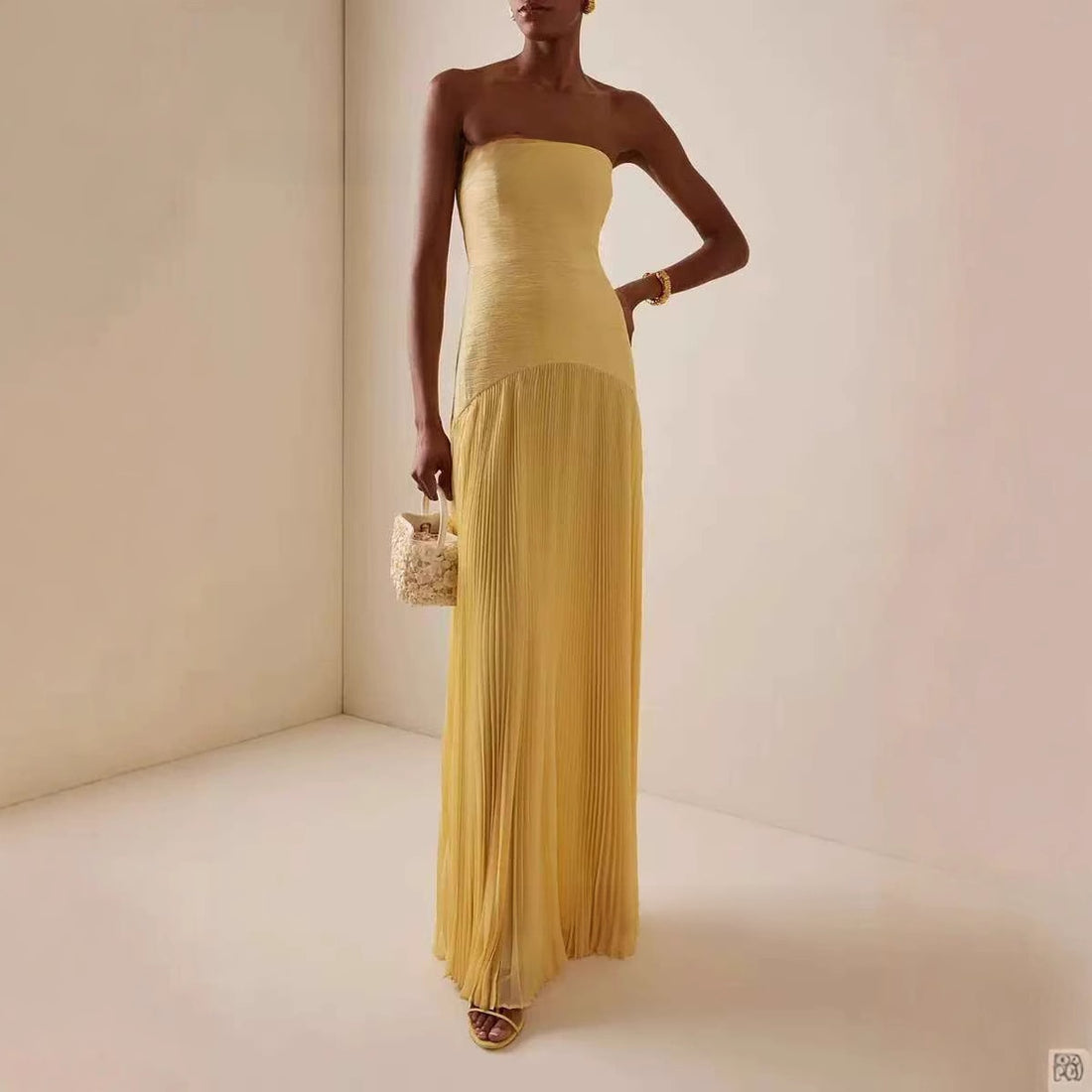 The Striped Pleated Tube Top Dress — women’s Dress, ENIGMAE