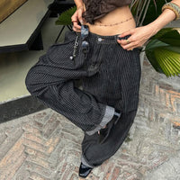 Retro Washed Scimitar Jeans Street Style Loose Wide Leg Pants