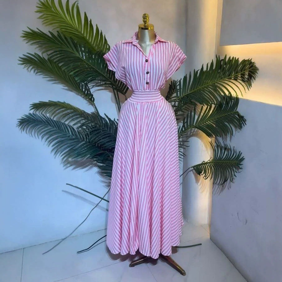 StripeEase™ Defined-Waist Shirt Dress