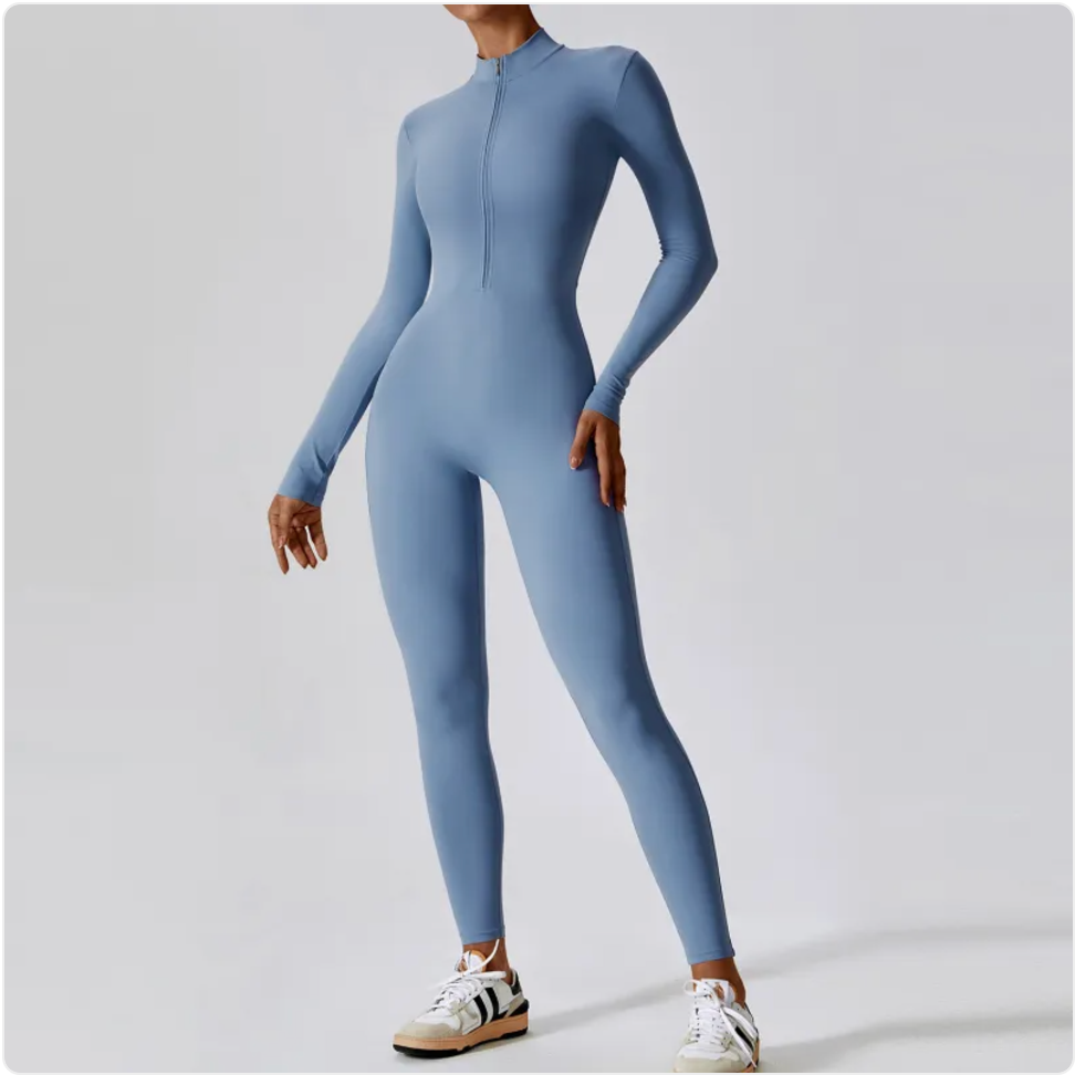 Women's Long-Sleeve Zipper Sports Jumpsuit